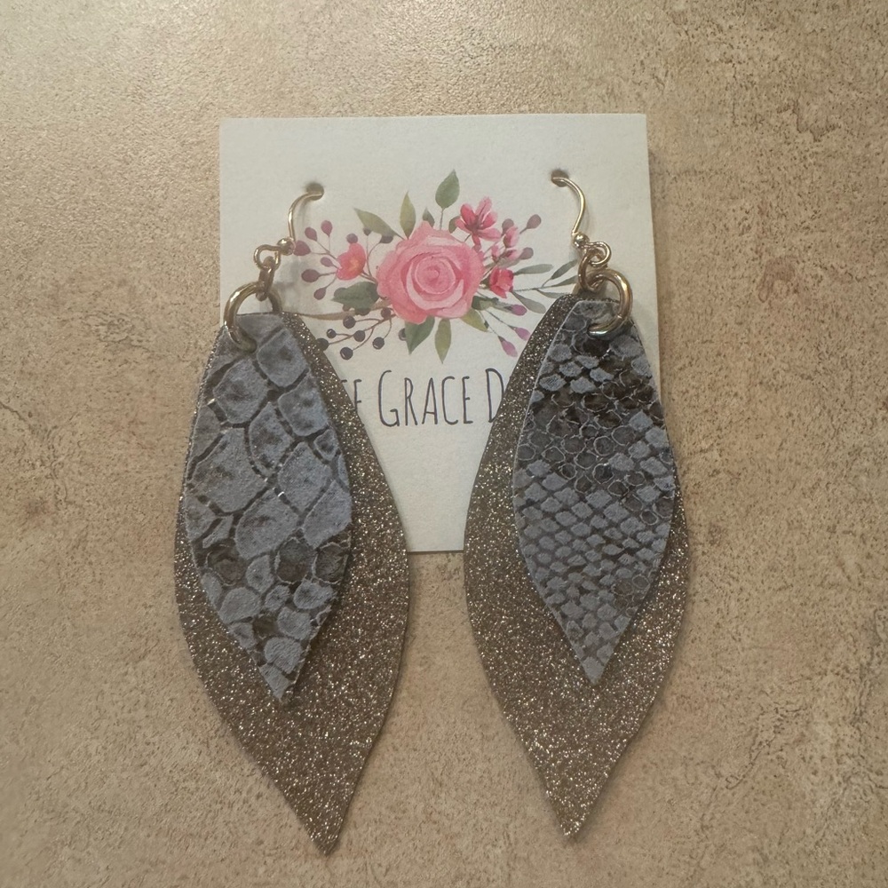 Averee Grace Designs Gold and reptile print leather earrings NWT